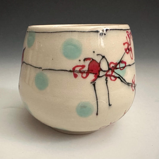 Cherry Blossom Yunomi Handleless Mug Wine Glass Red Flowers NO309