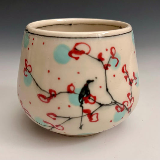 Cherry Blossom Yunomi Handleless Mug Wine Glass Red Flowers NO310