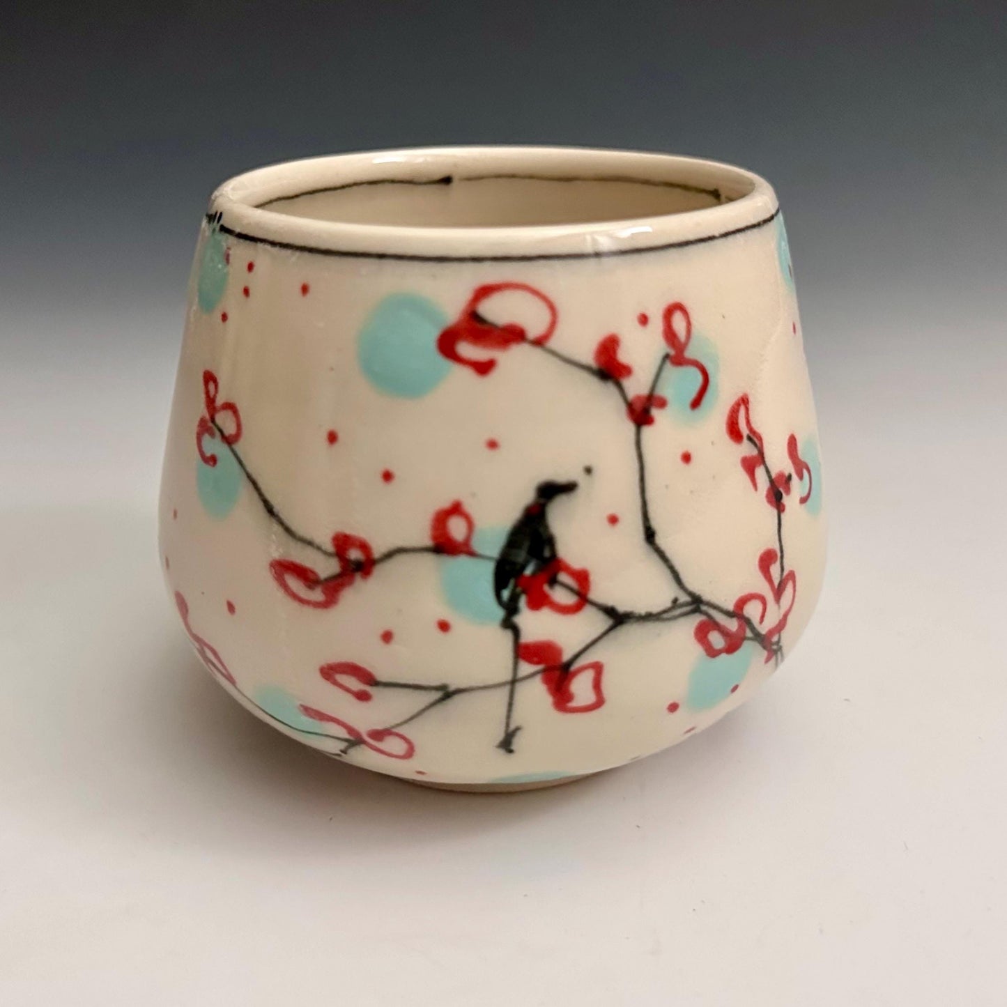 Cherry Blossom Yunomi Handleless Mug Wine Glass Red Flowers NO310