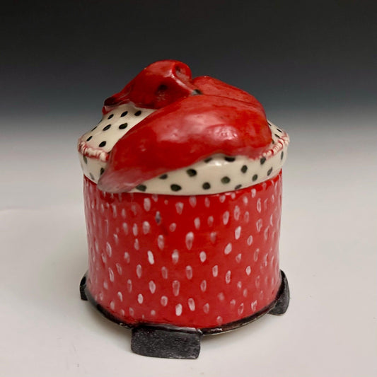 Red Fox Strawberry  Jewelry Box Handmade Clay Box