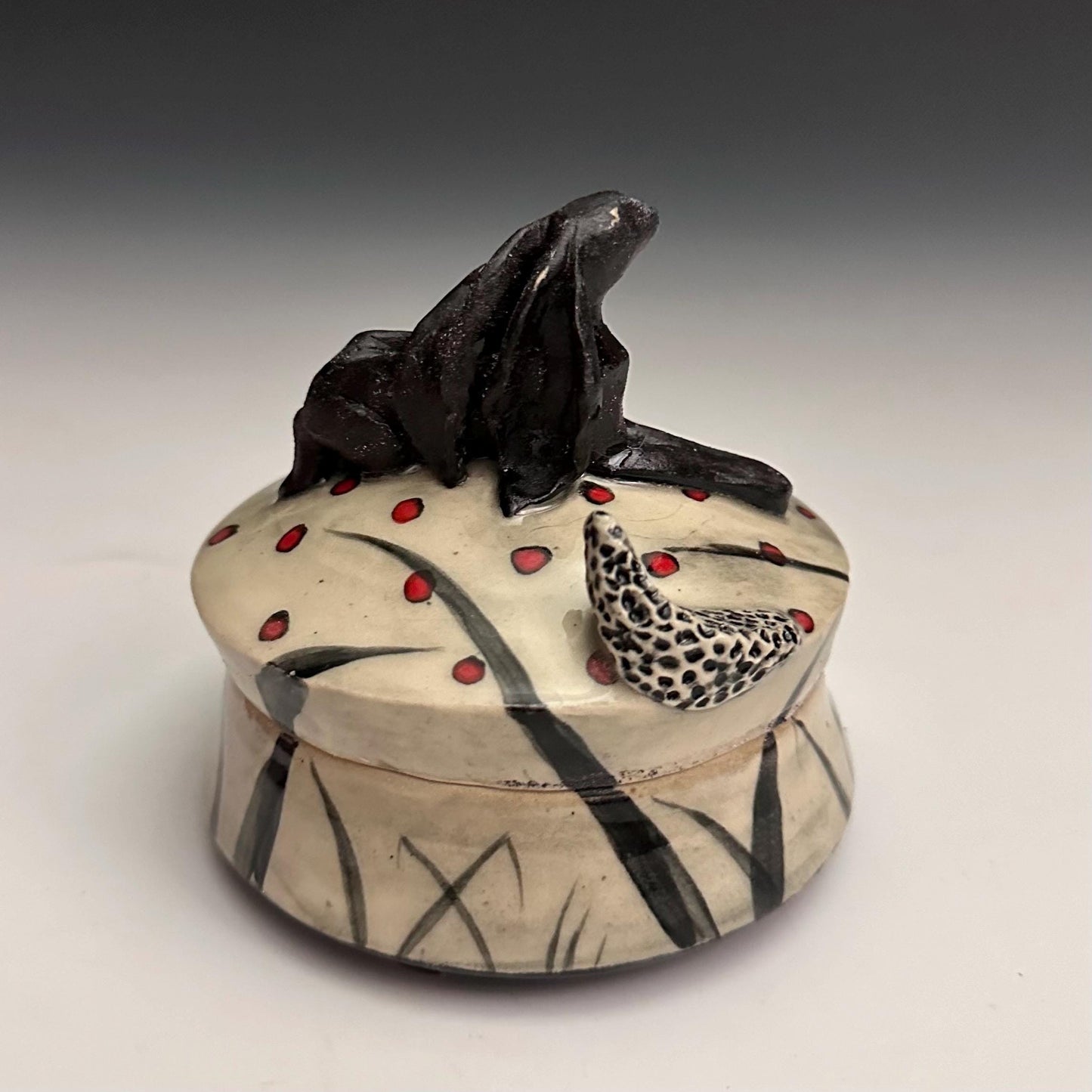 Clay Jewelry Box Hare Rabbit Bunny Whimsical Sculpture Box
