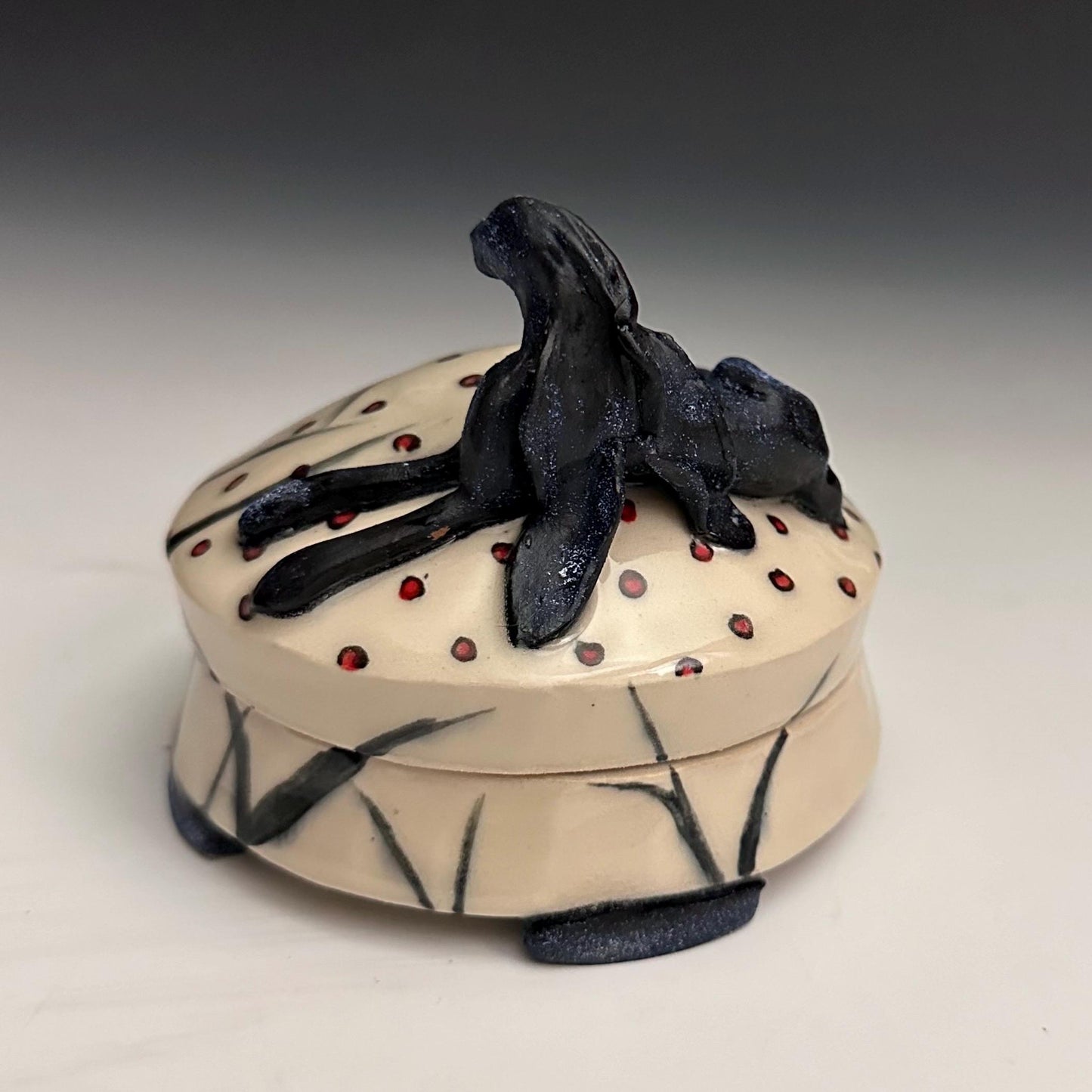 Clay Jewelry Box Hare Rabbit Bunny Blue Sparkle Whimsical Sculpture Box