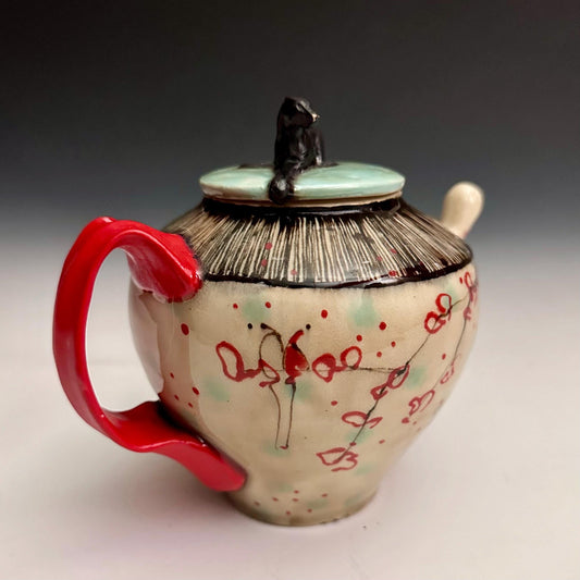 Cherry Blossom Bunny Polka Dot Teapot Personal Teapot