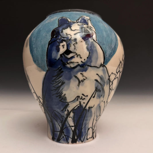 Pottery Vase Bunny in the Moonlight Vase Illustrated Vase N010