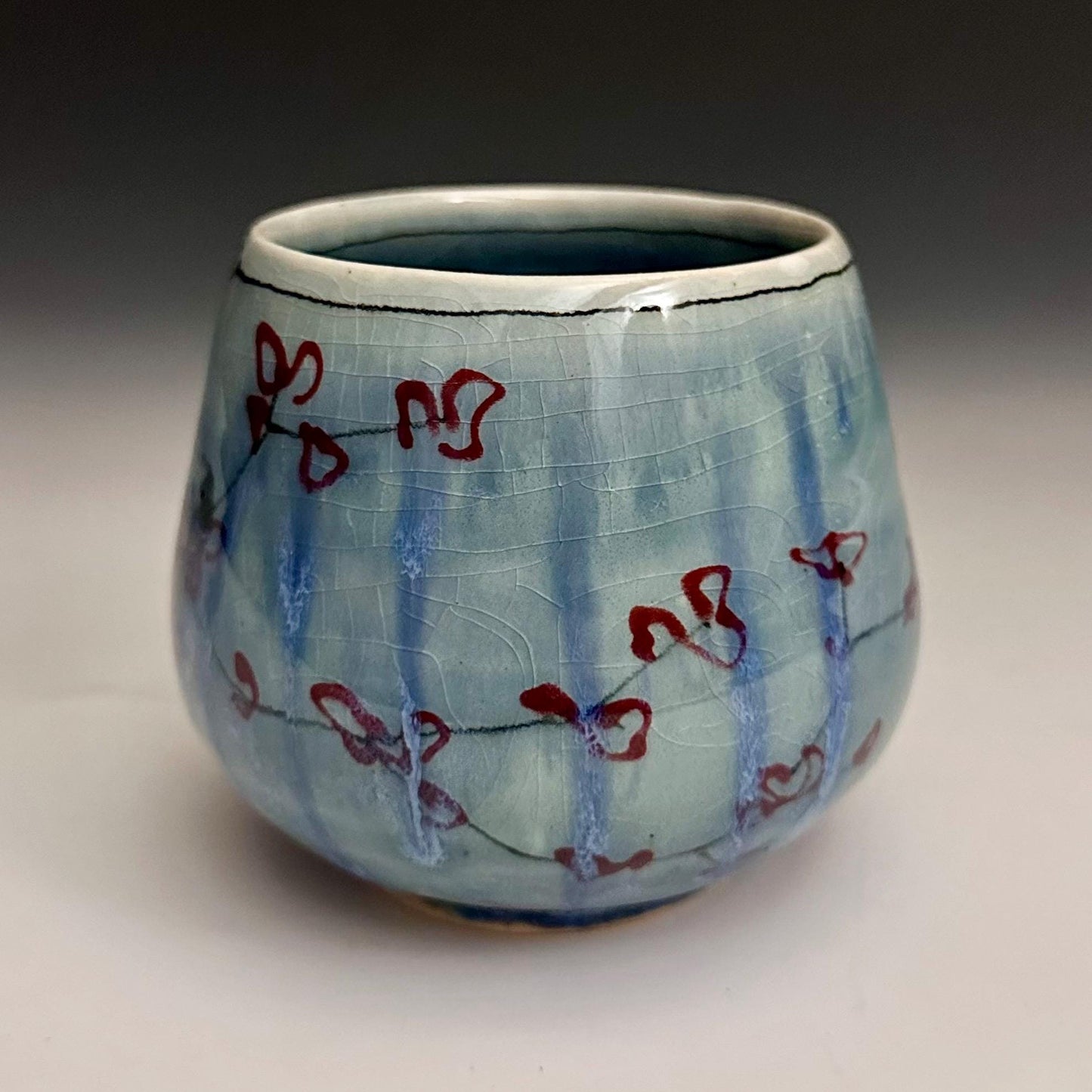 Yunomi Pottery Cup Rain and Cherry Blossom Blue Handmade Mug N013