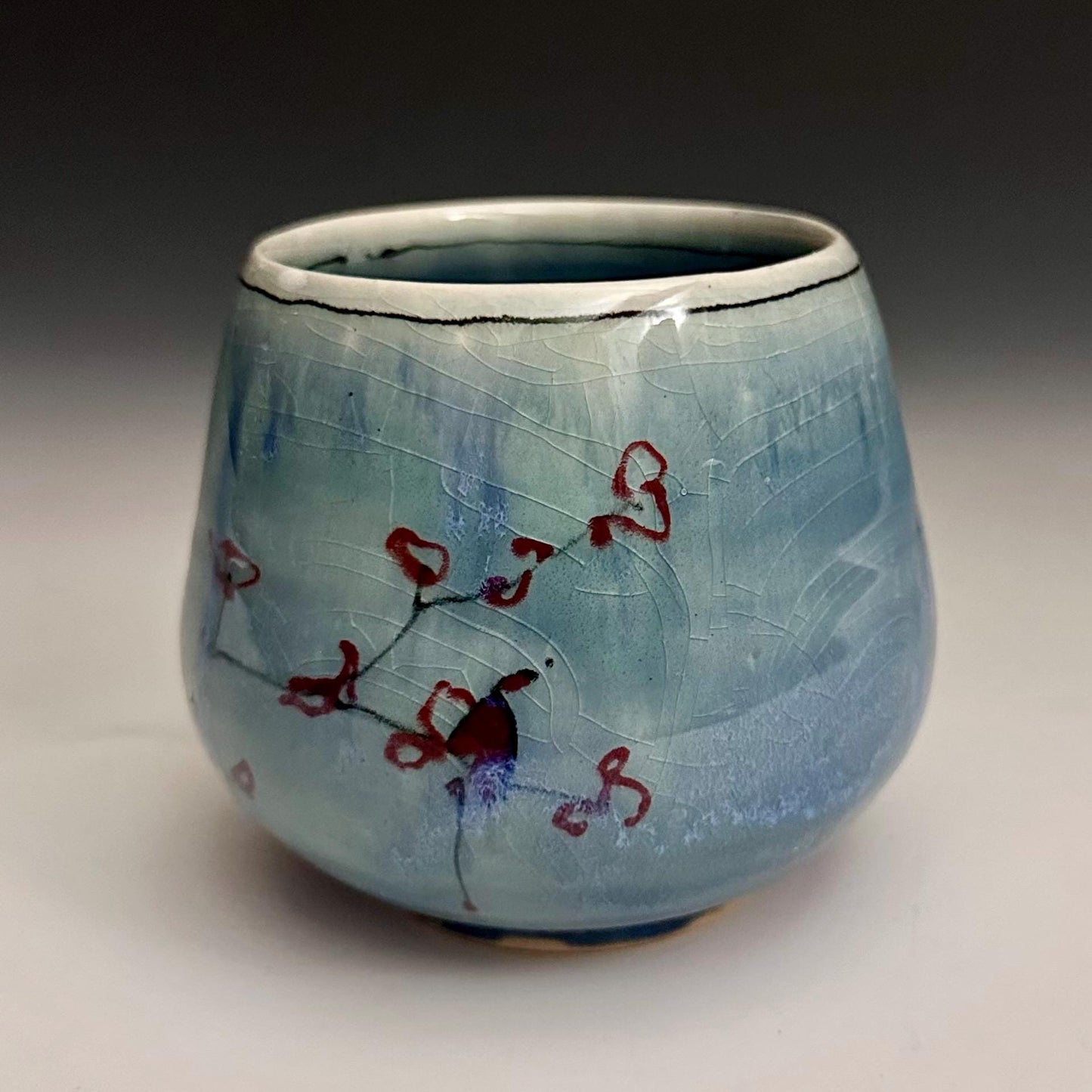 Yunomi Pottery Cup Rain and Cherry Blossom Blue Handmade Mug N013