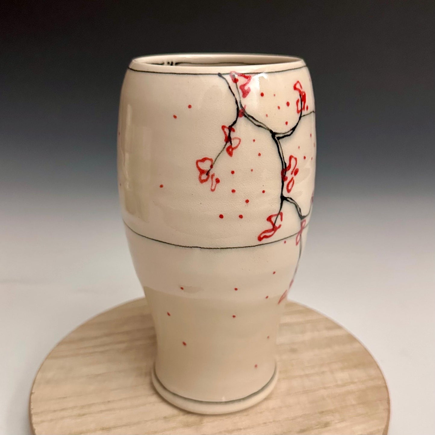 Cherry Blossom Pottery Glass Cup Bird on a Wire NO318