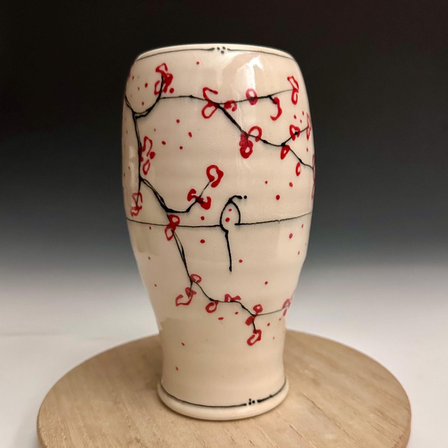 Cherry Blossom Pottery Glass Cup Bird on a Wire NO318