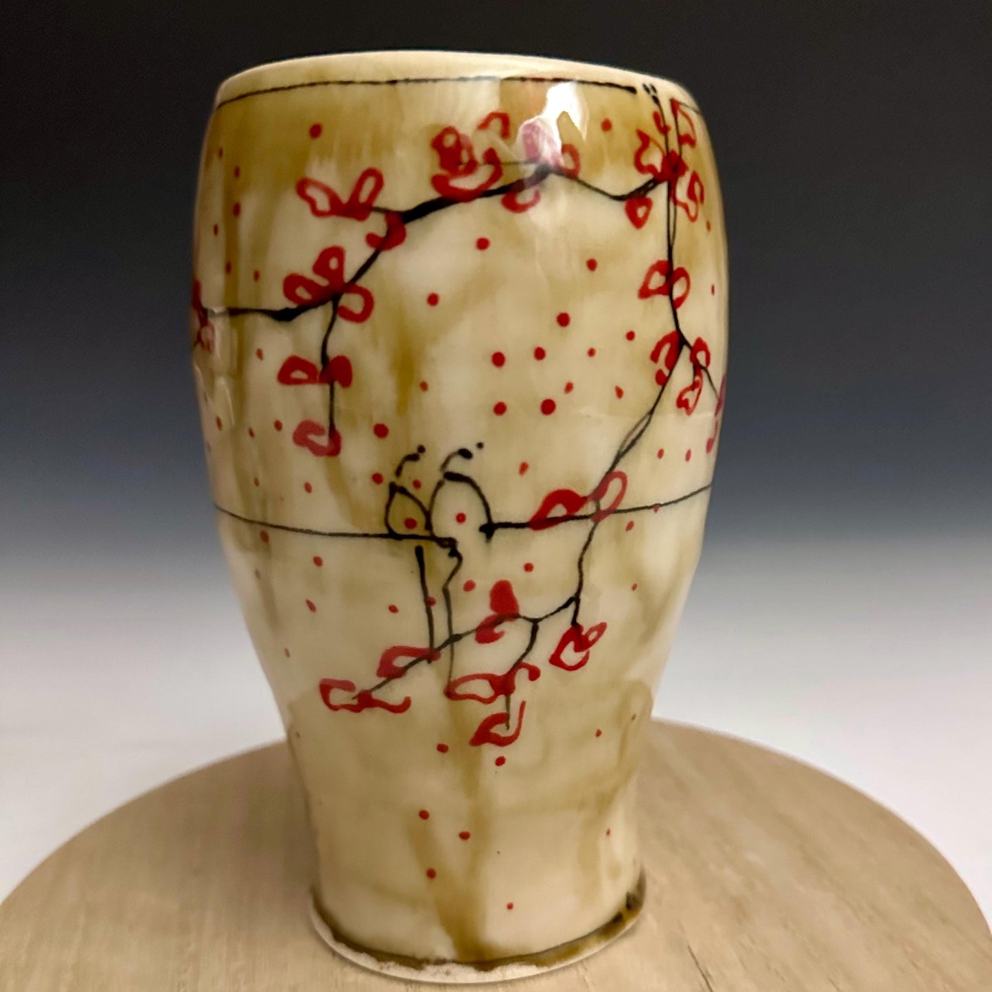 Amber Cherry Blossom Pottery Glass Cup Bird on a Wire NO321