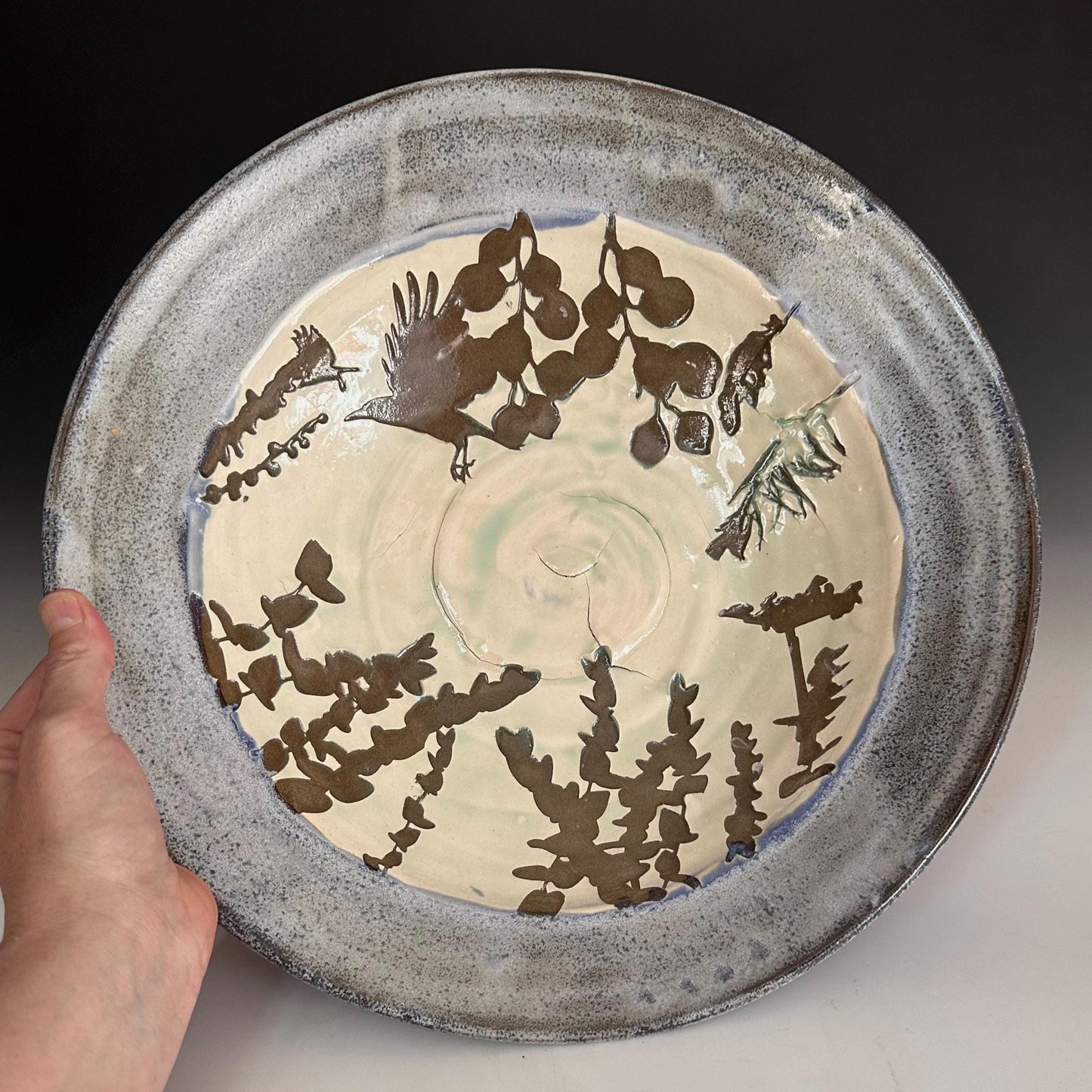 Rustic Blue Raven Large Bowl Fruit Bowl Display