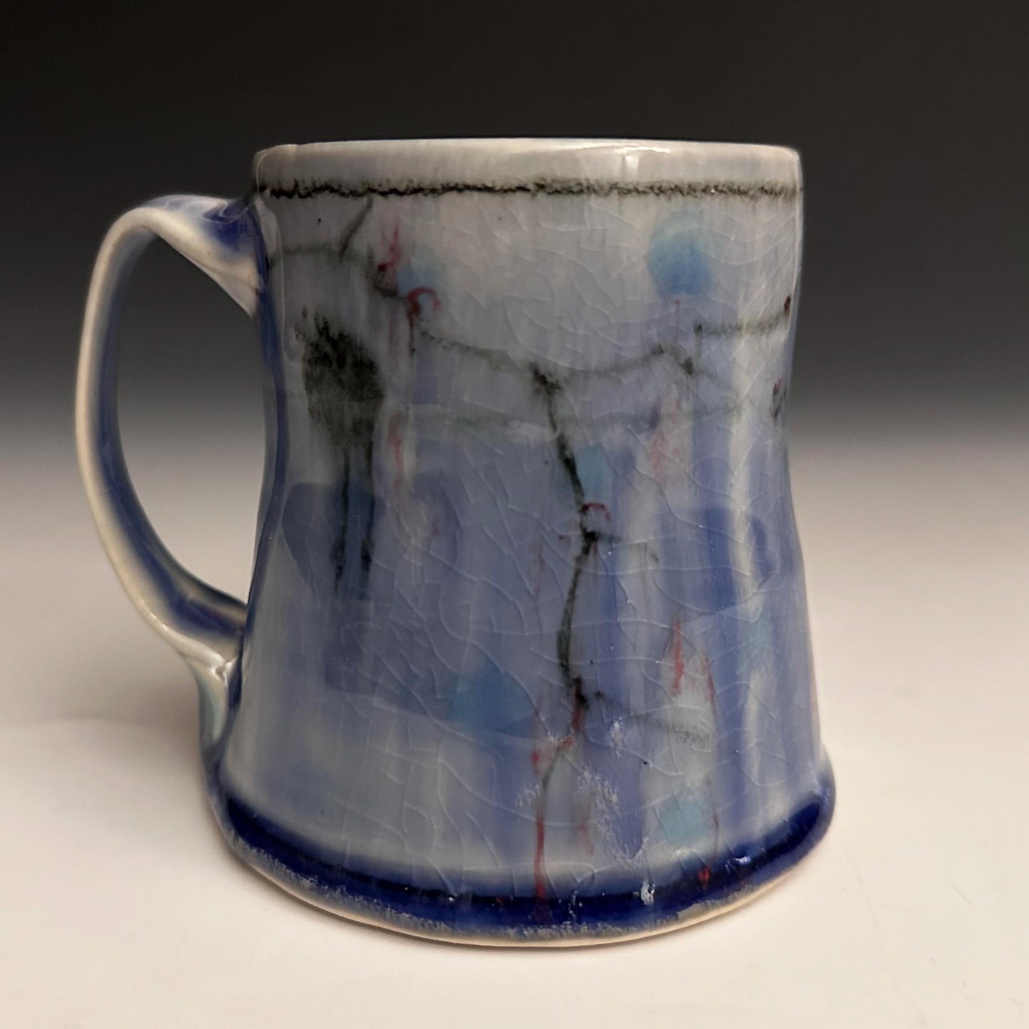 Pottery Mug Blue Coffee Cup Stoneware Mug Handmade Pottery Mug Red Cherry Blossom Polka Dots NO14