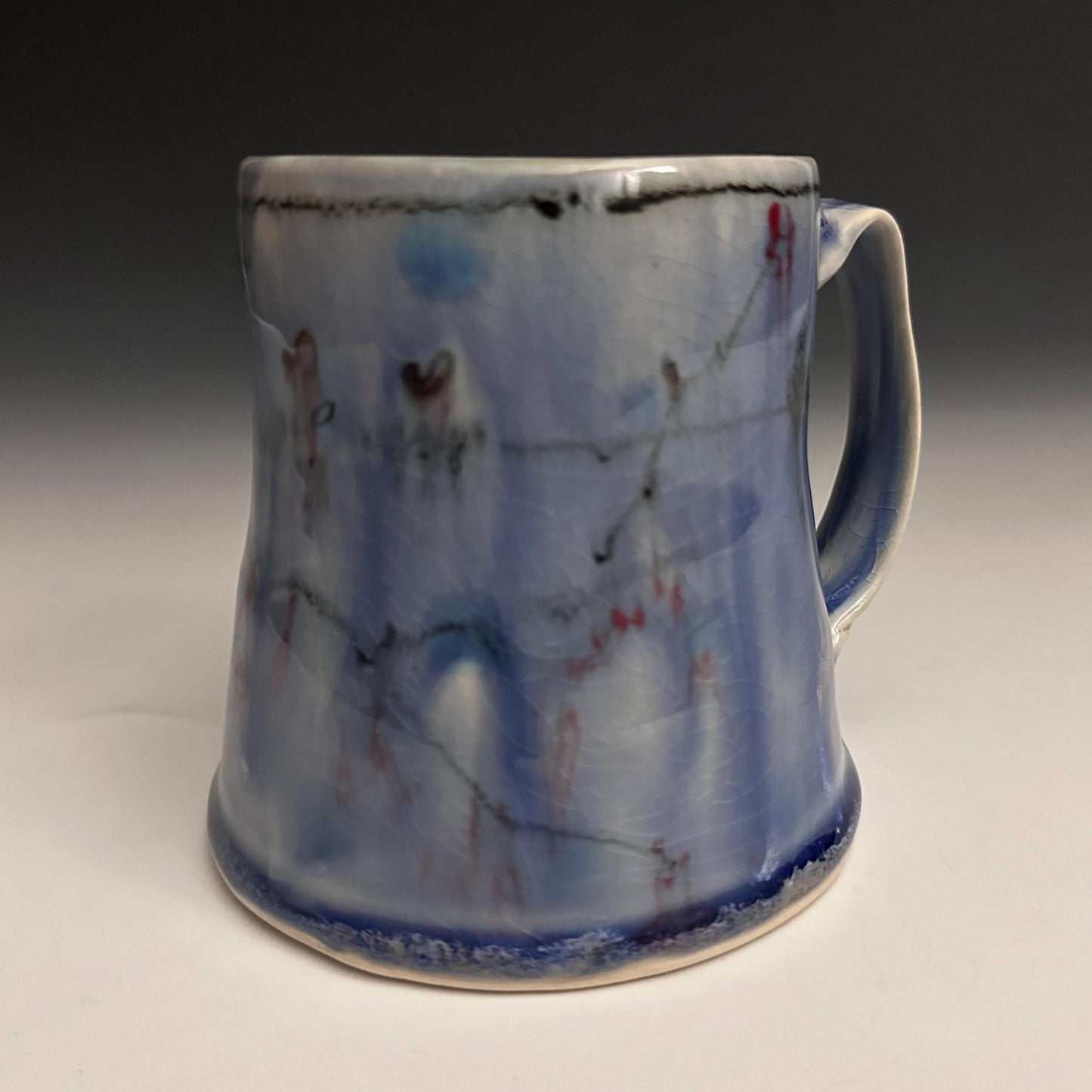 Pottery Mug Blue Coffee Cup Stoneware Mug Handmade Pottery Mug Red Cherry Blossom Polka Dots NO14