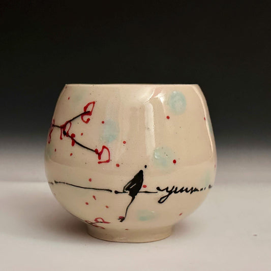 Cherry Blossom Yunomi Handleless Mug Wine Glass Red Flowers A2425