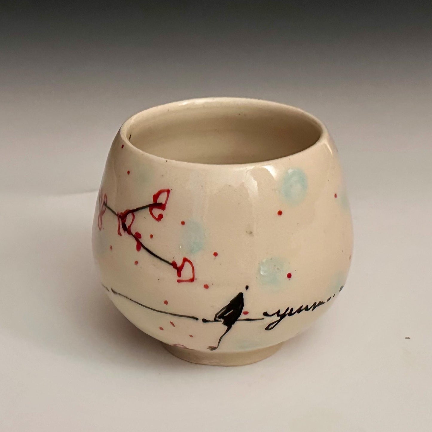 Cherry Blossom Yunomi Handleless Mug Wine Glass Red Flowers A2425