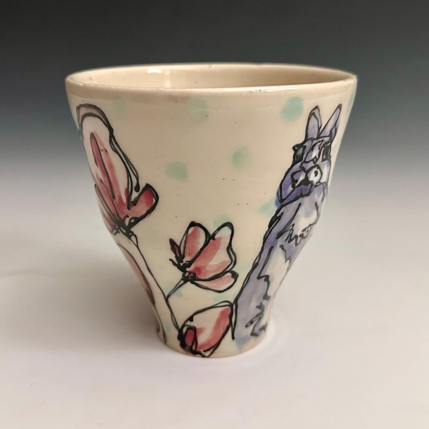 Bunny Poppy Cup Ceramic Glass A2434 Hand Painted Cute Bunny