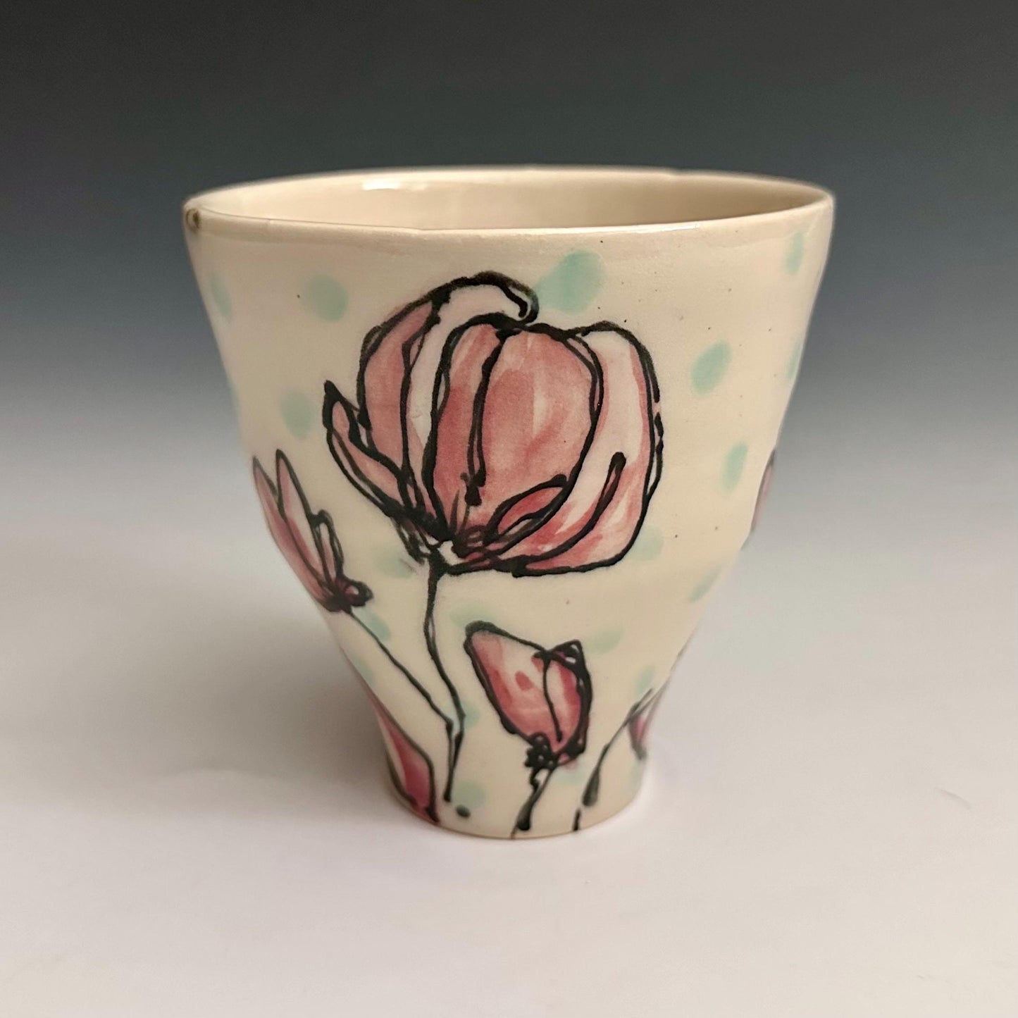 Bunny Poppy Cup Ceramic Glass A2434 Hand Painted Cute Bunny