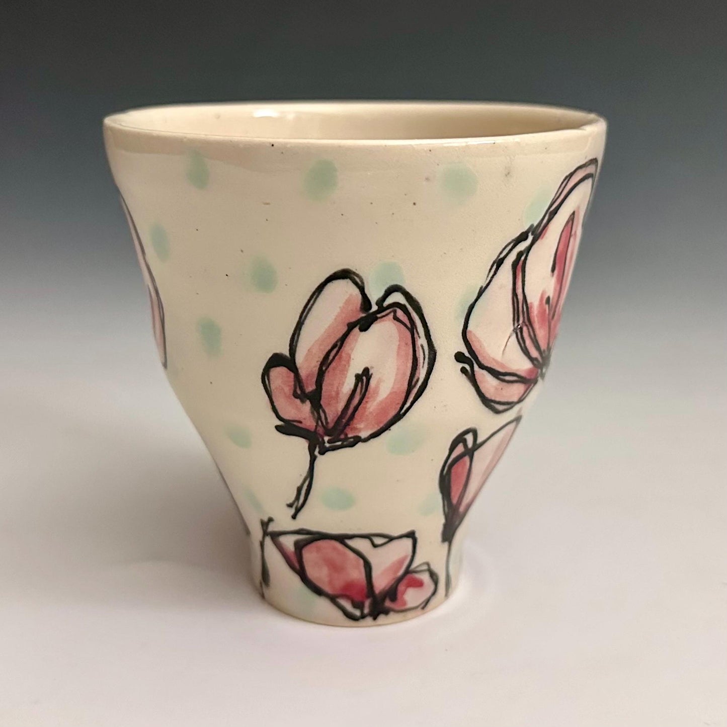 Bunny Poppy Cup Ceramic Glass A2434 Hand Painted Cute Bunny