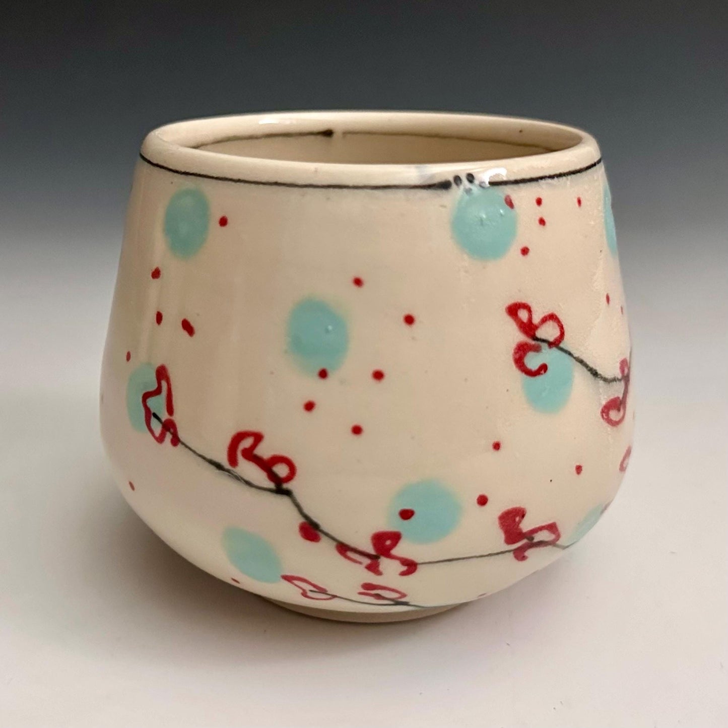Cherry Blossom Yunomi Handleless Mug Wine Glass Red Flowers NO310