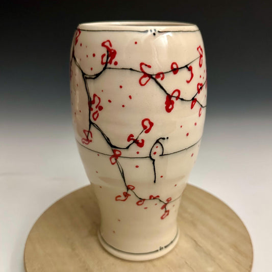 Cherry Blossom Pottery Glass Cup Bird on a Wire NO318