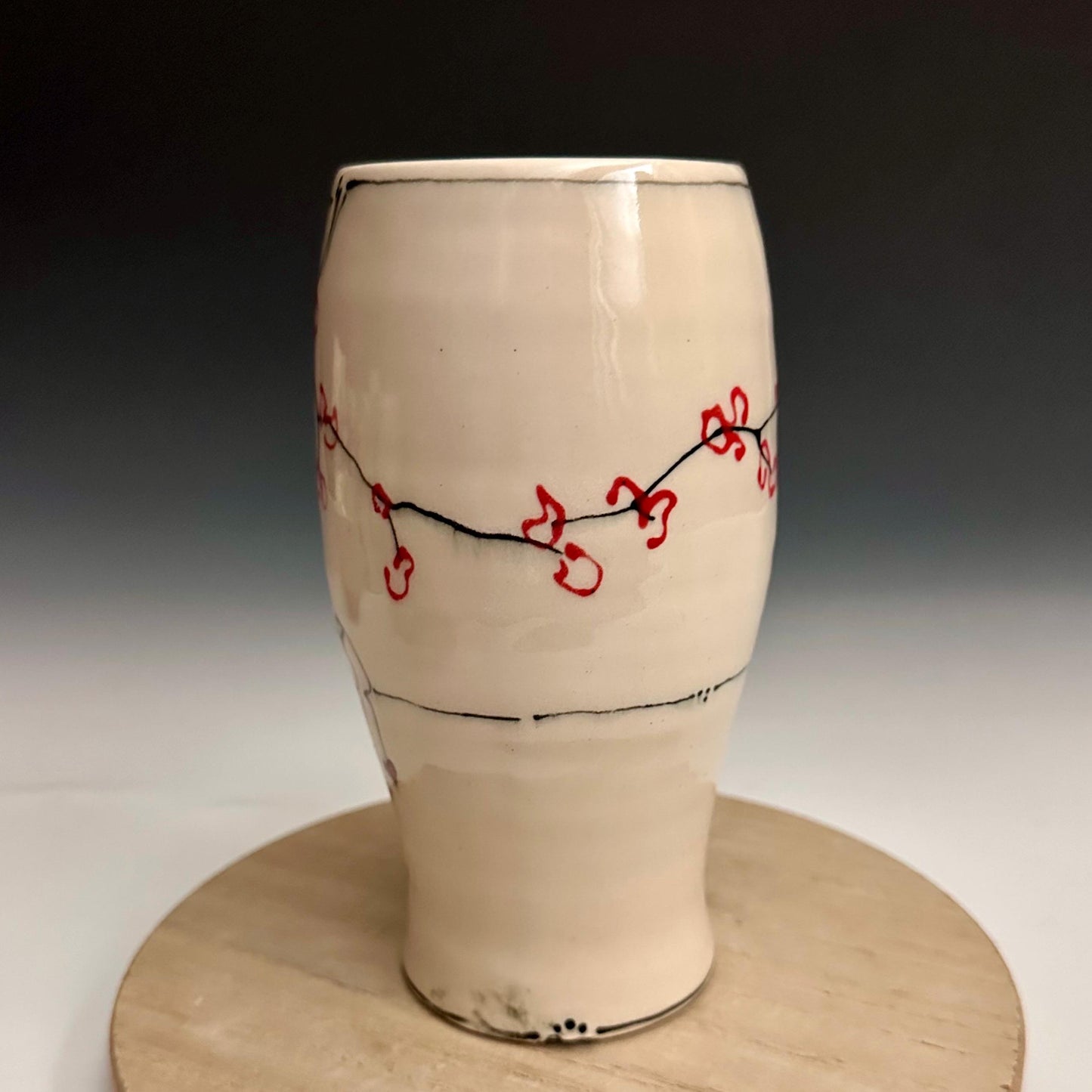 Cherry Blossom Pottery Glass Cup Bird on a Wire NO319