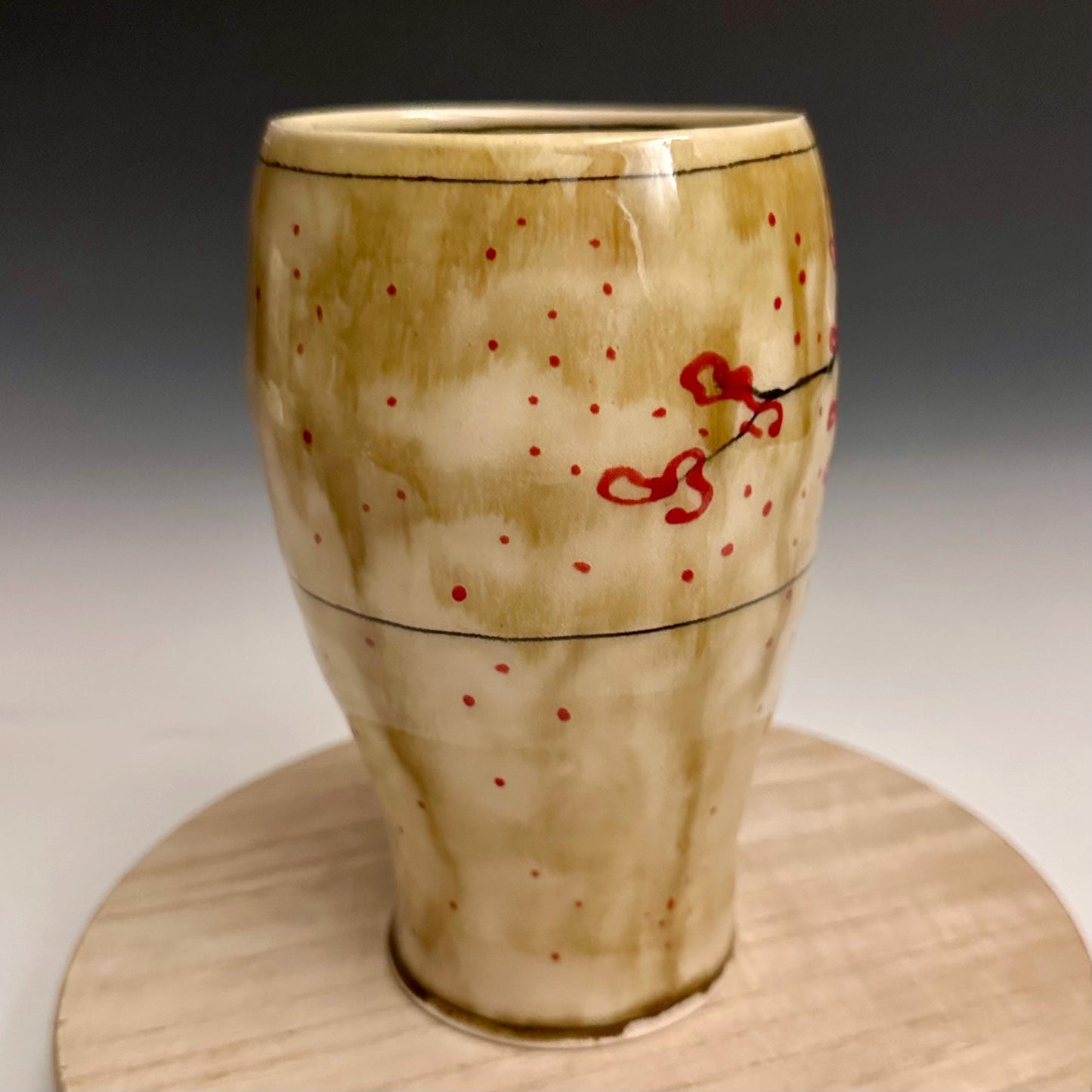 Amber Cherry Blossom Pottery Glass Cup Bird on a Wire NO321