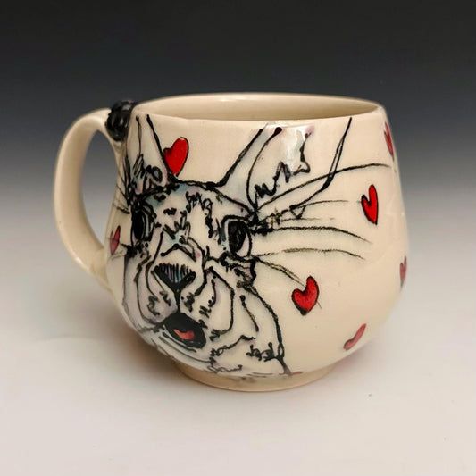 Handmade Bunny and Hearts Pottery Coffee Mug Ceramic F2514