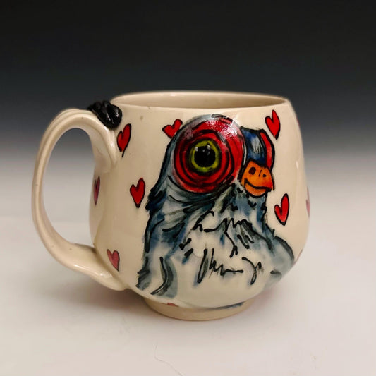 Handmade Pigeon and Hearts Pottery Coffee Mug Ceramic F2518