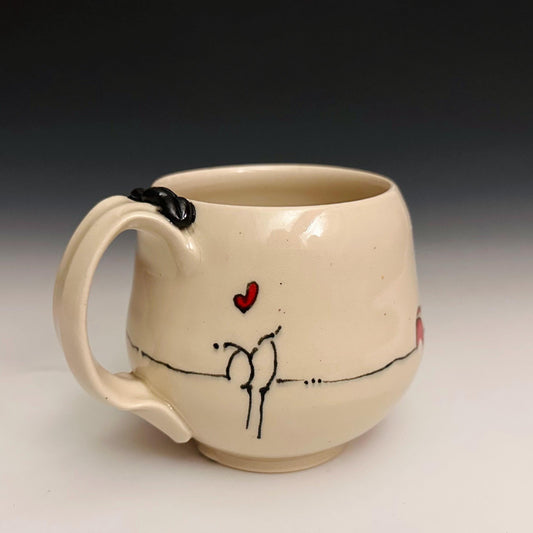 Love Birds and  Hearts and Birds Pottery Mug Handmade Coffee Cup F2517
