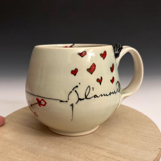 Pottery Mug Coffee Cup “l’amour” Stoneware Mug Handmade Pottery Cherry Blossom  Bird on a Wire F2532