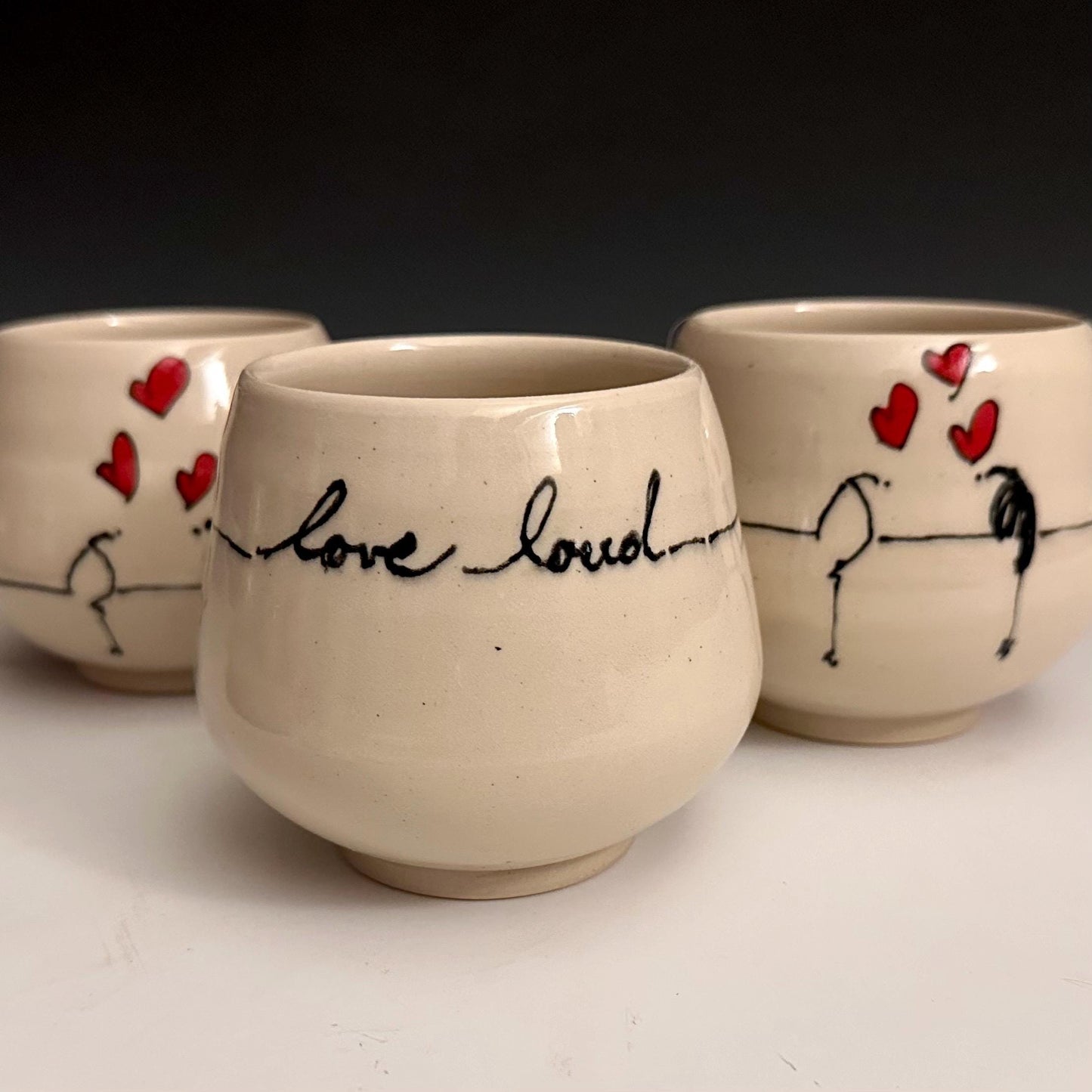 Bird on a Wire “Love Loud”  Yunomi Handleless Mug PotteryCup F2533