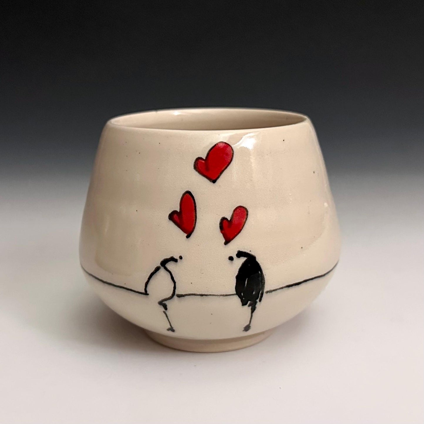 Bird on a Wire Hearts Love Birds Yunomi Handleless Mug PotteryCup F2534