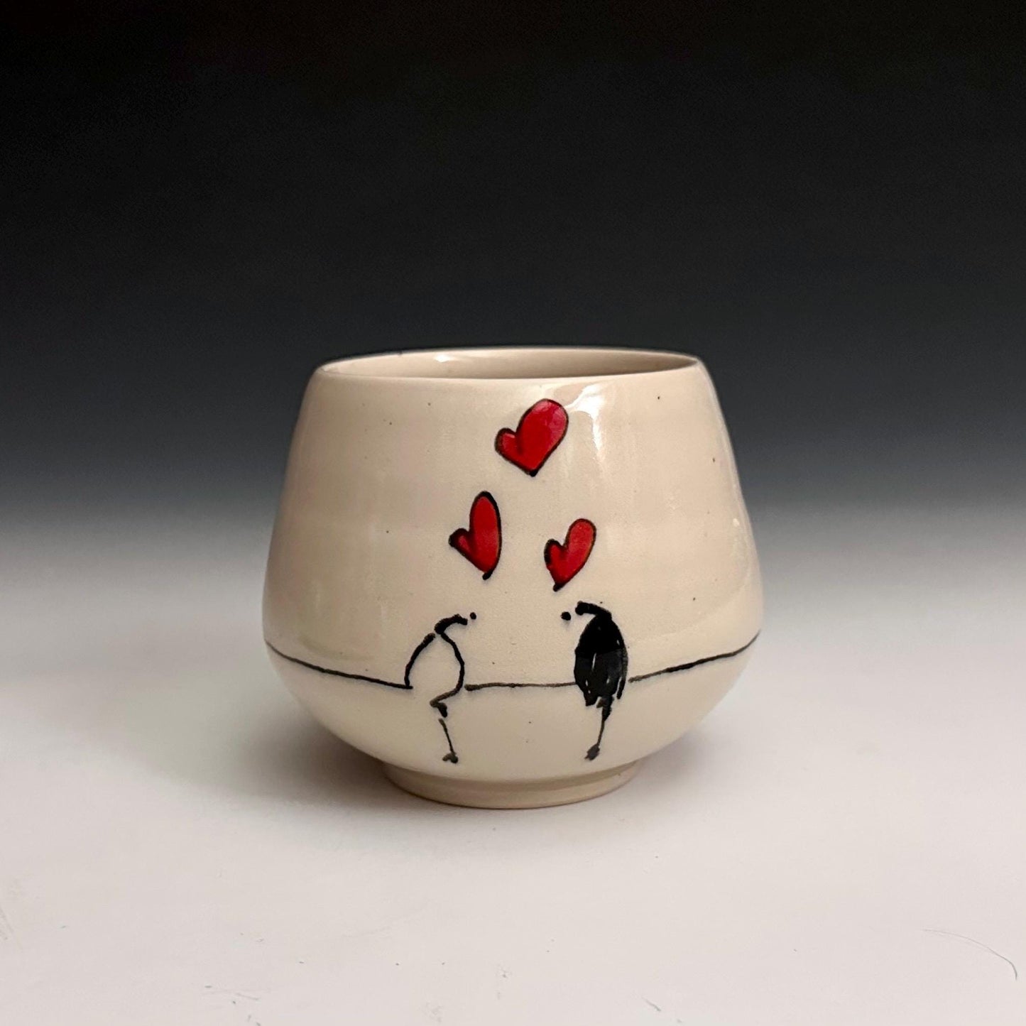 Bird on a Wire Hearts Love Birds Yunomi Handleless Mug PotteryCup F2534