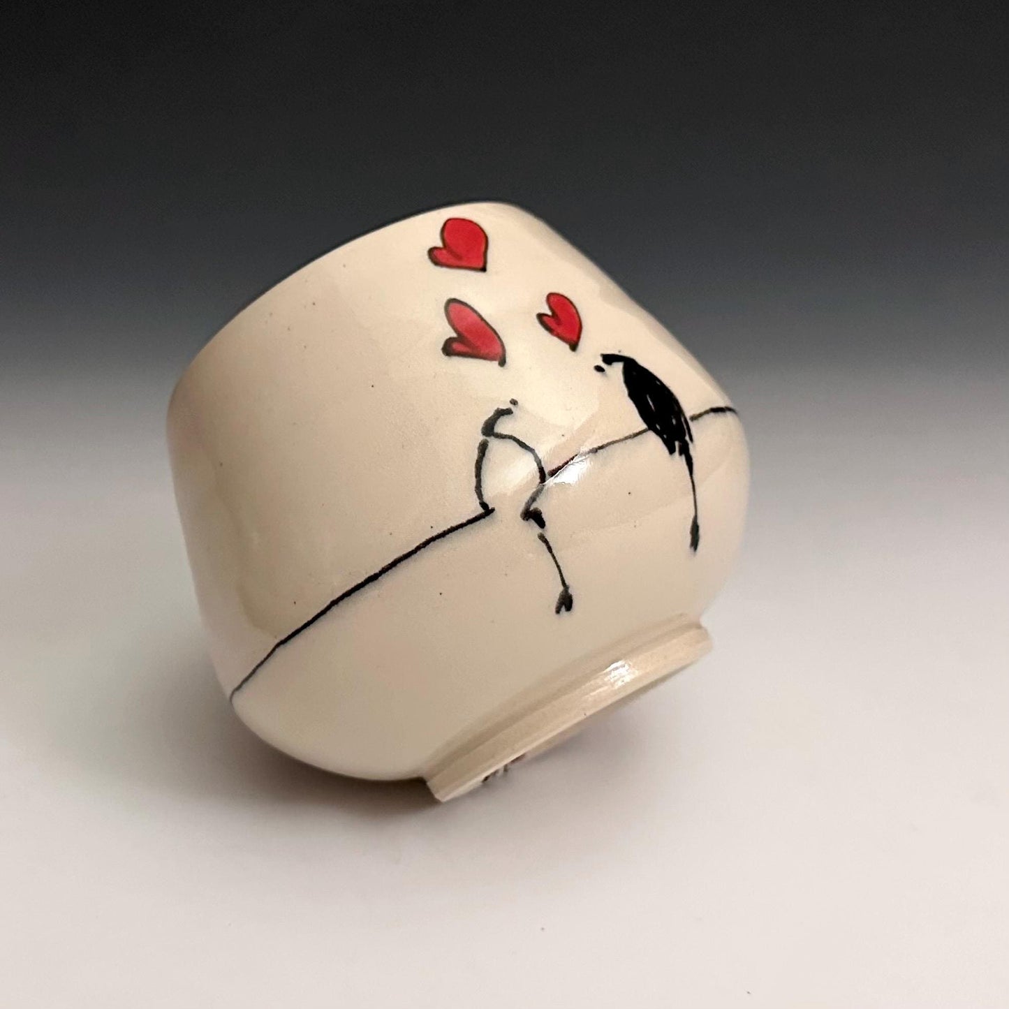 Bird on a Wire Hearts Love Birds Yunomi Handleless Mug PotteryCup F2534