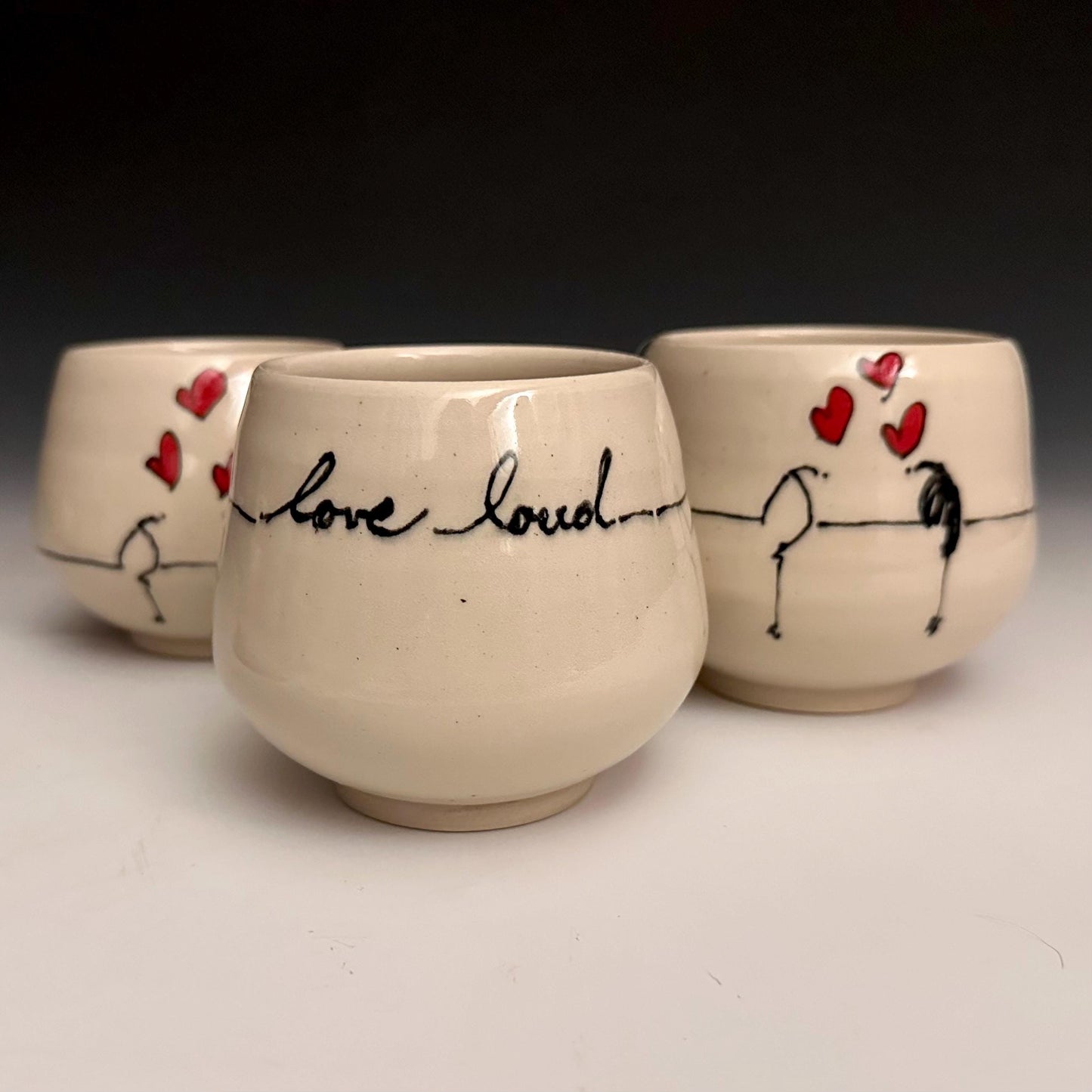Bird on a Wire Hearts Love Birds Yunomi Handleless Mug PotteryCup F2534