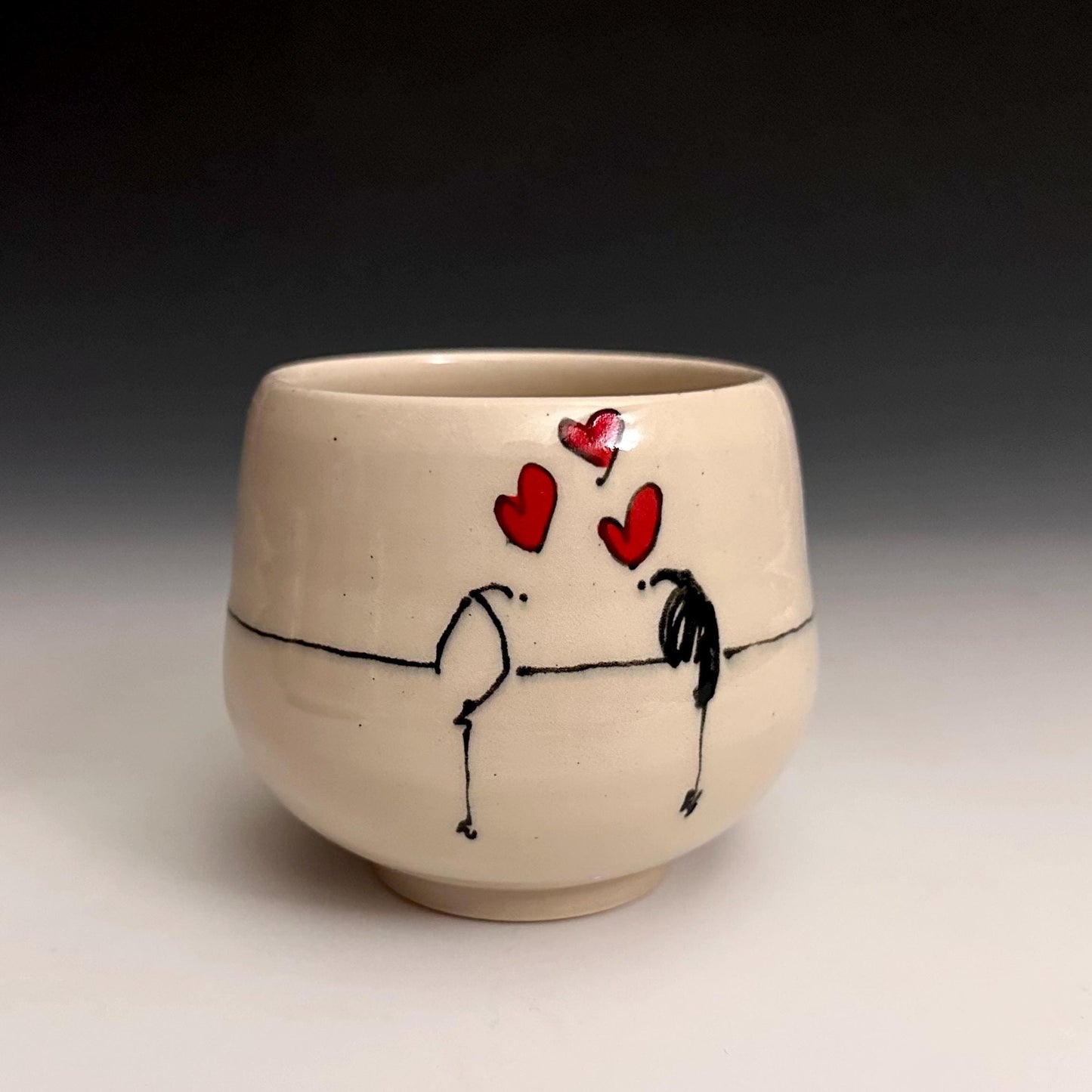Bird on a Wire Hearts Love Birds Yunomi Handleless Mug PotteryCup F2535