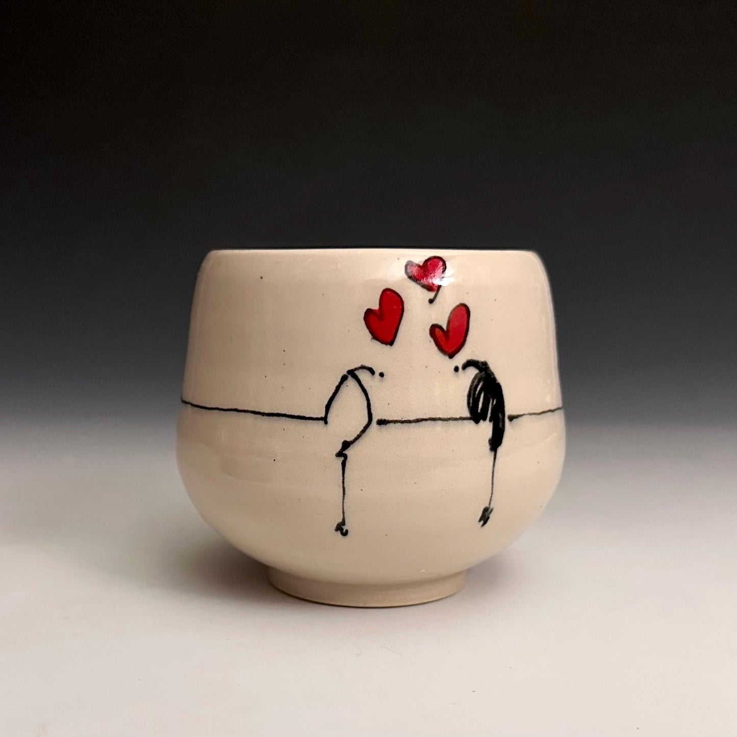 Bird on a Wire Hearts Love Birds Yunomi Handleless Mug PotteryCup F2535