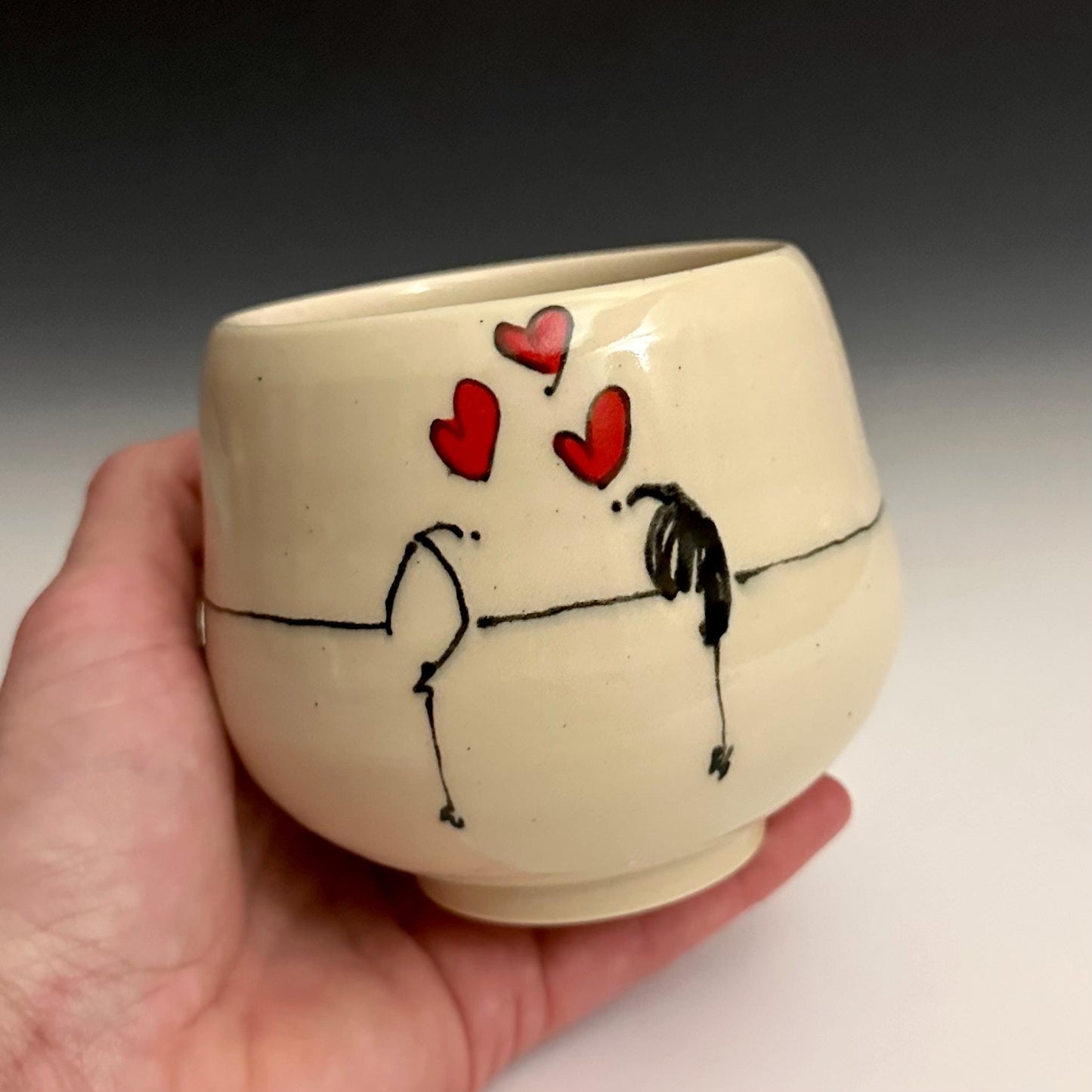 Bird on a Wire Hearts Love Birds Yunomi Handleless Mug PotteryCup F2535