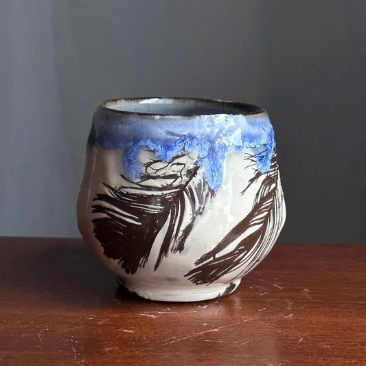 Feathers Cup Yunomi Handleless Mug Blue A101