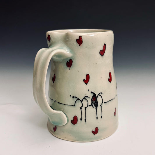 L’Amour Hearts and Birds Pottery Mug Handmade Coffee Cup