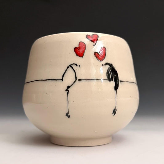 Bird on a Wire Hearts Love Birds Yunomi Handleless Mug PotteryCup F2535
