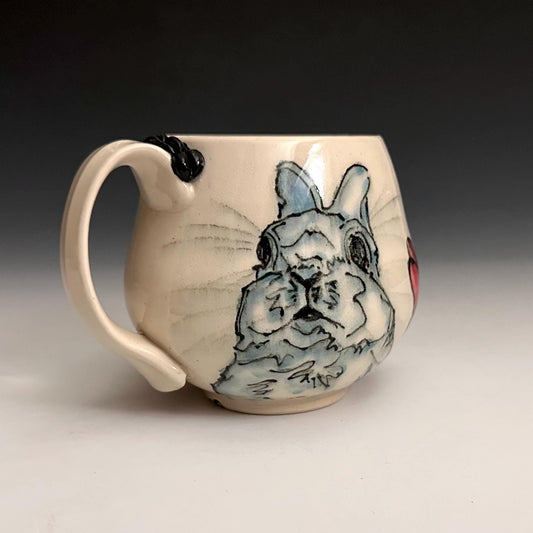 Handmade Bunny and Red Pottery Flower Pottery Coffee Mug Ceramic F2539