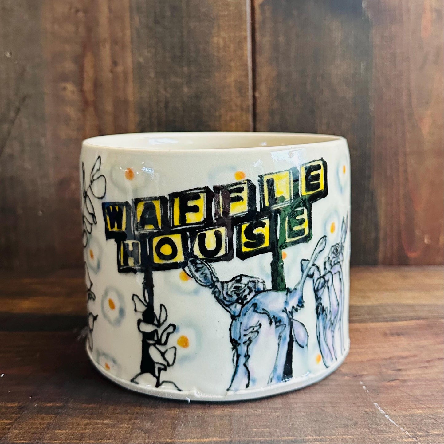 CUSTOM ORDER Planter Bunny Waffle House Eggs Watercolor Style  Ceramic Planter Handmade Planter CUSTOM