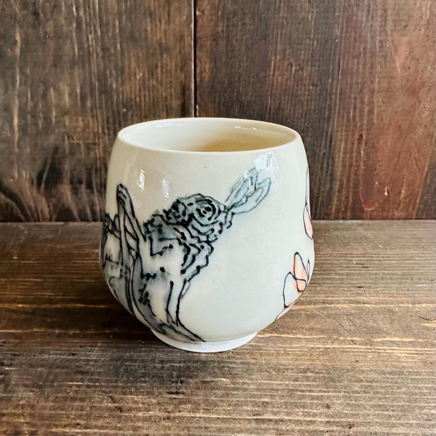 Yunomi Cup Boxing Hare Rabbit Tulip Ceramic Mug Handmade M2535