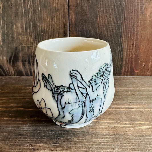 Yunomi Cup Boxing Hare Rabbit Tulip Ceramic Mug Handmade M2535