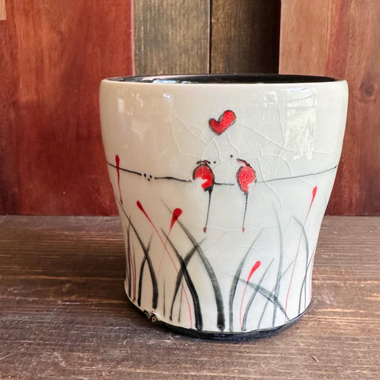 Ceramic Planter Pottery Handmade Bird on a Wire  Prairie Grass M2564
