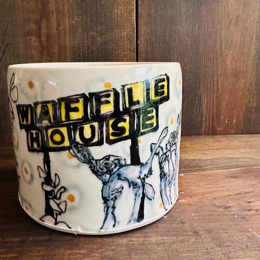 CUSTOM ORDER Planter Bunny Waffle House Eggs Watercolor Style  Ceramic Planter Handmade Planter CUSTOM